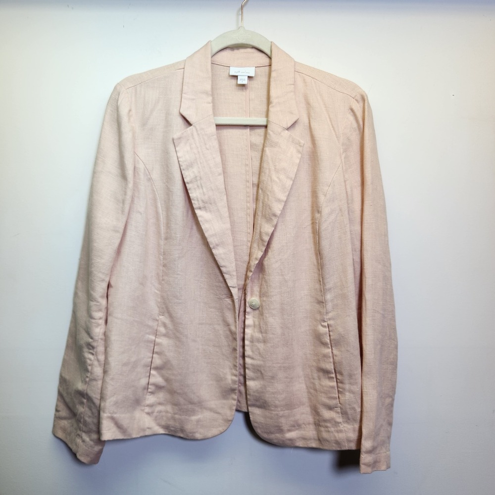 J. Jill Love Linen Pastel Pink 100% Linen Blazer Sm Single Breast Long Sleeves